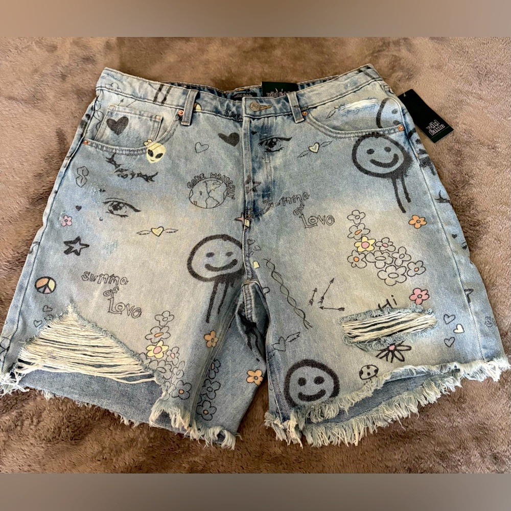 NWT Wild Fable Graphic Denim High Rise Bermuda Shorts